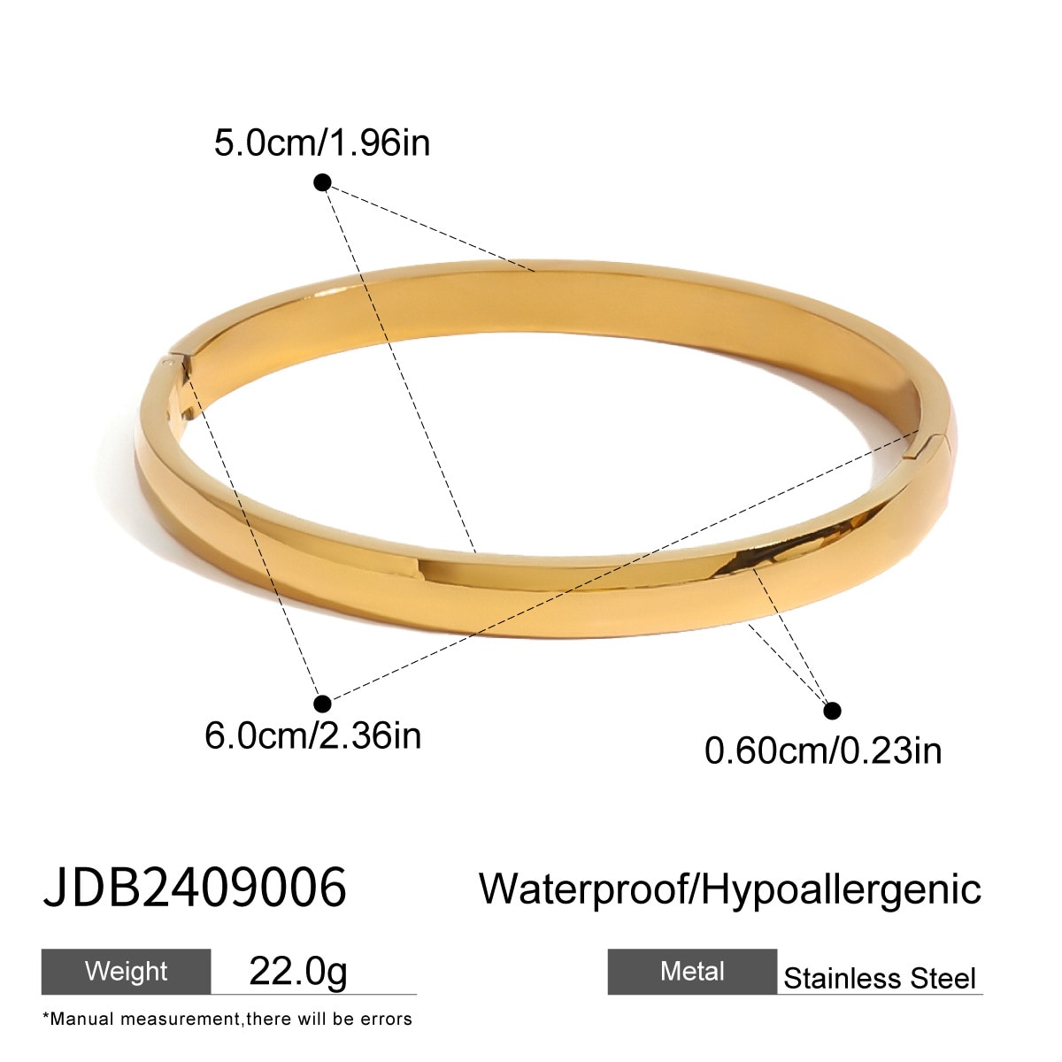 1 Piece Simple Classic Style Geometric Shape Stainless Steel 18K Gold Color Plated Women's Bangle h5 